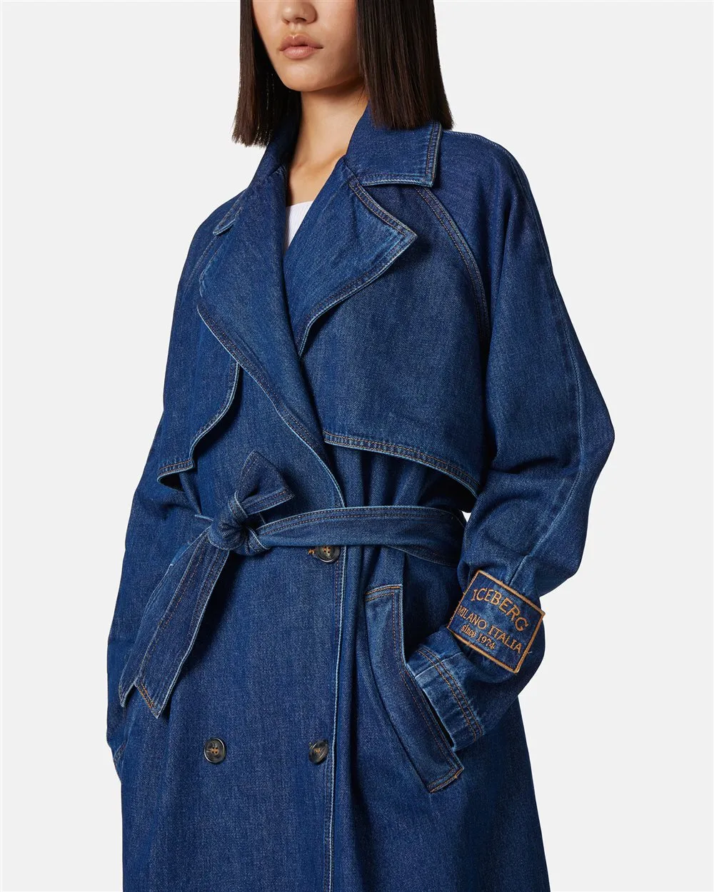 Denim Trench Coat Com Logo - Iceberg