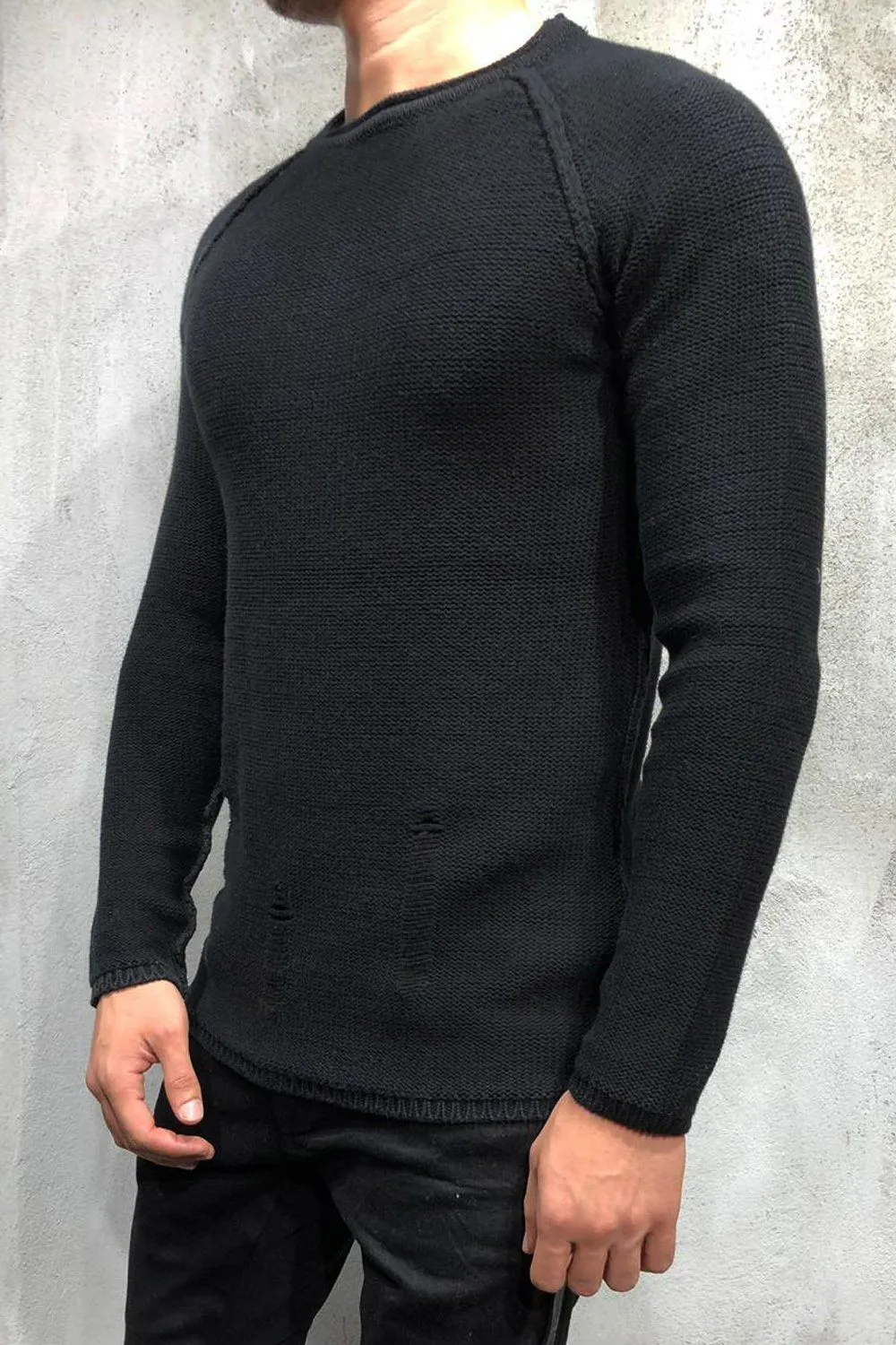 Destroyed Pullover Schwarz 7026