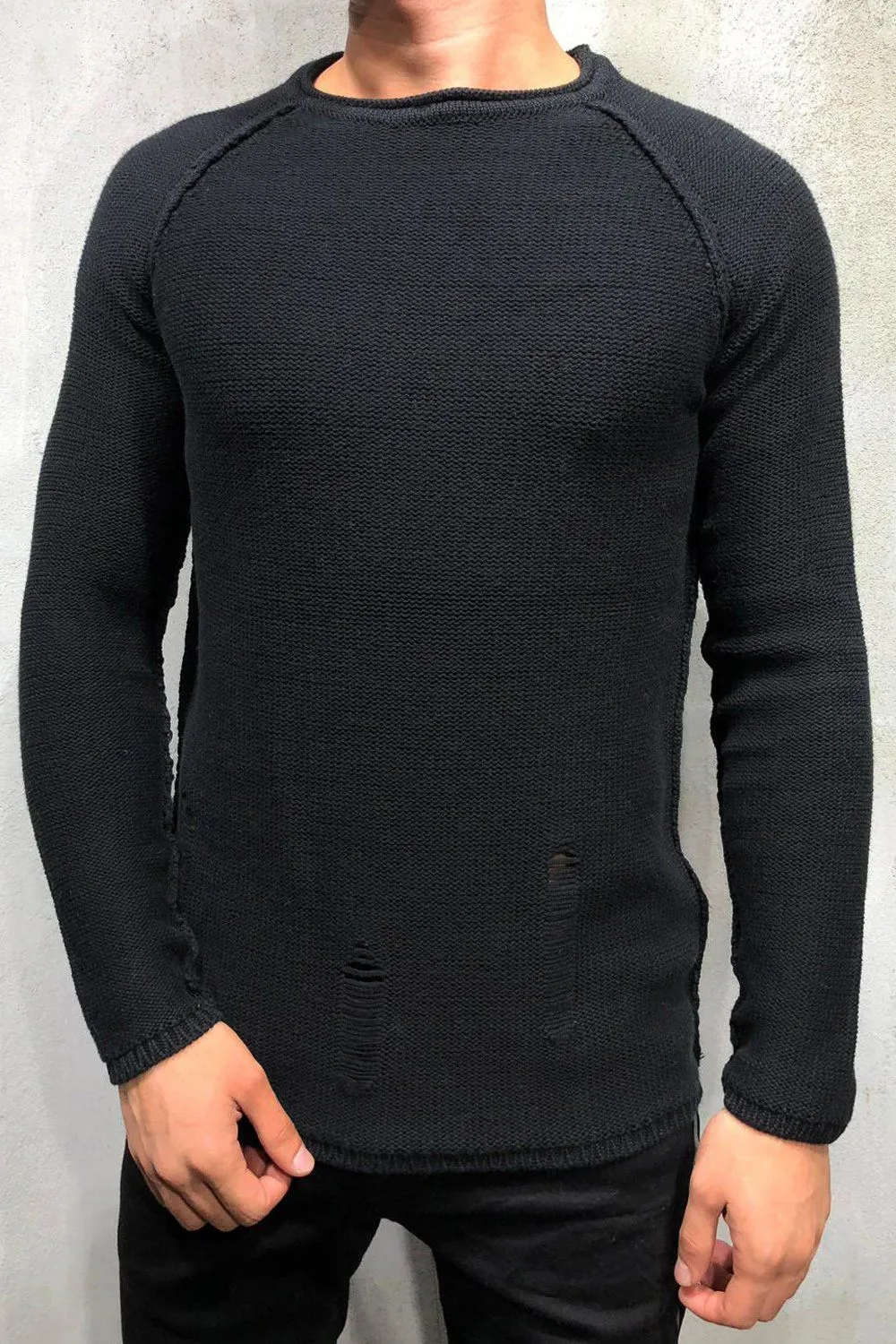 Destroyed Pullover Schwarz 7026