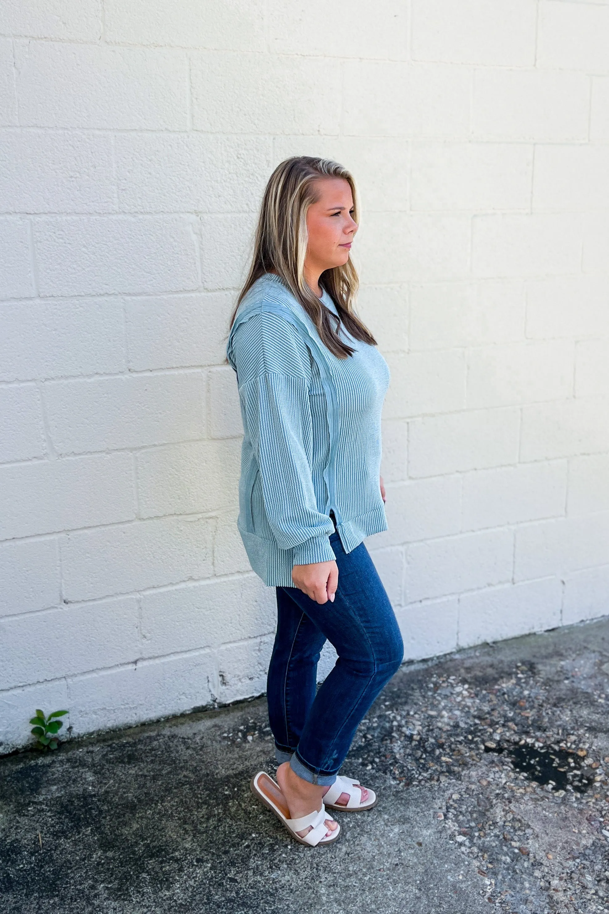 Devin Ribbed Pullover Top, Sage