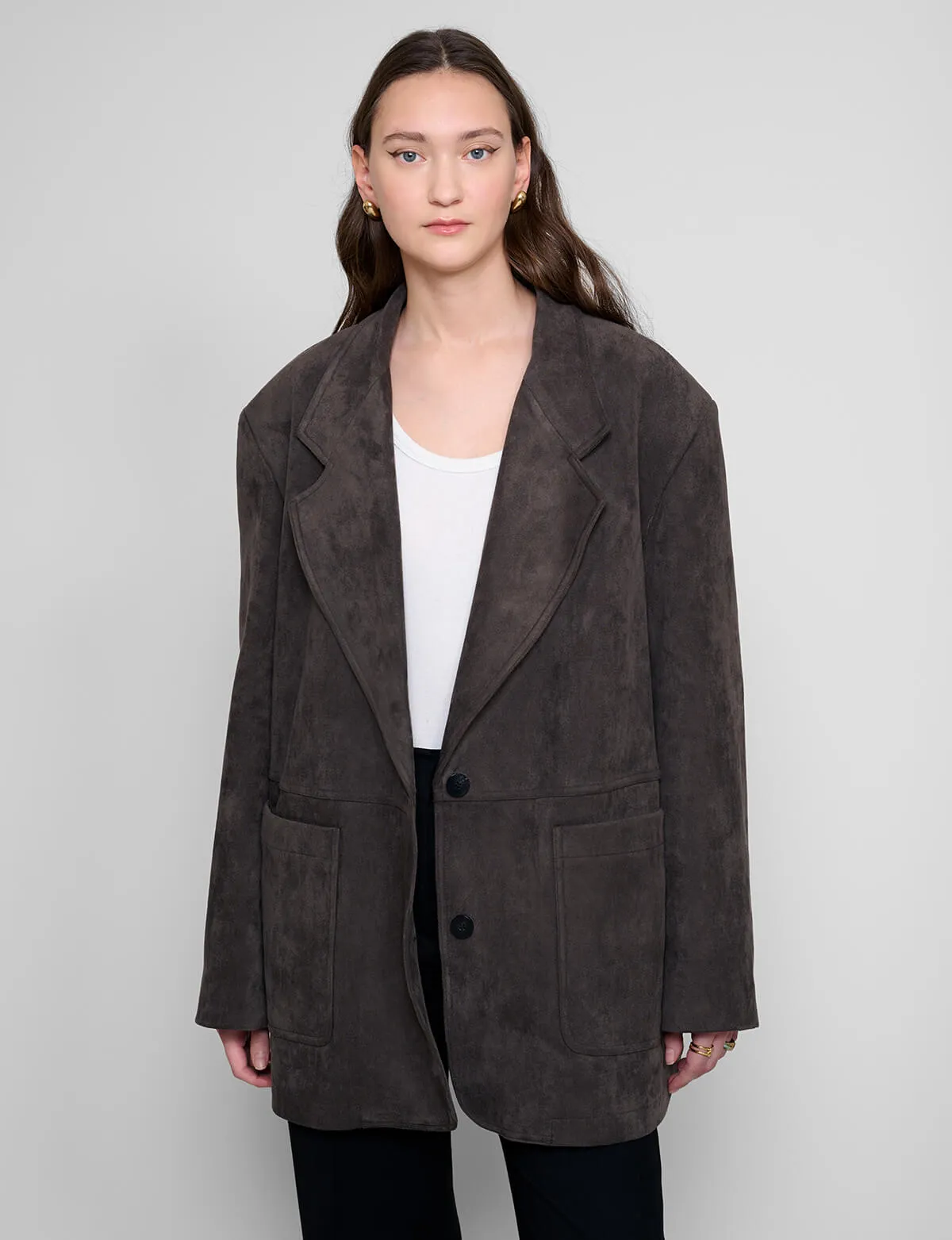 Espresso Suede Oversized Blazer