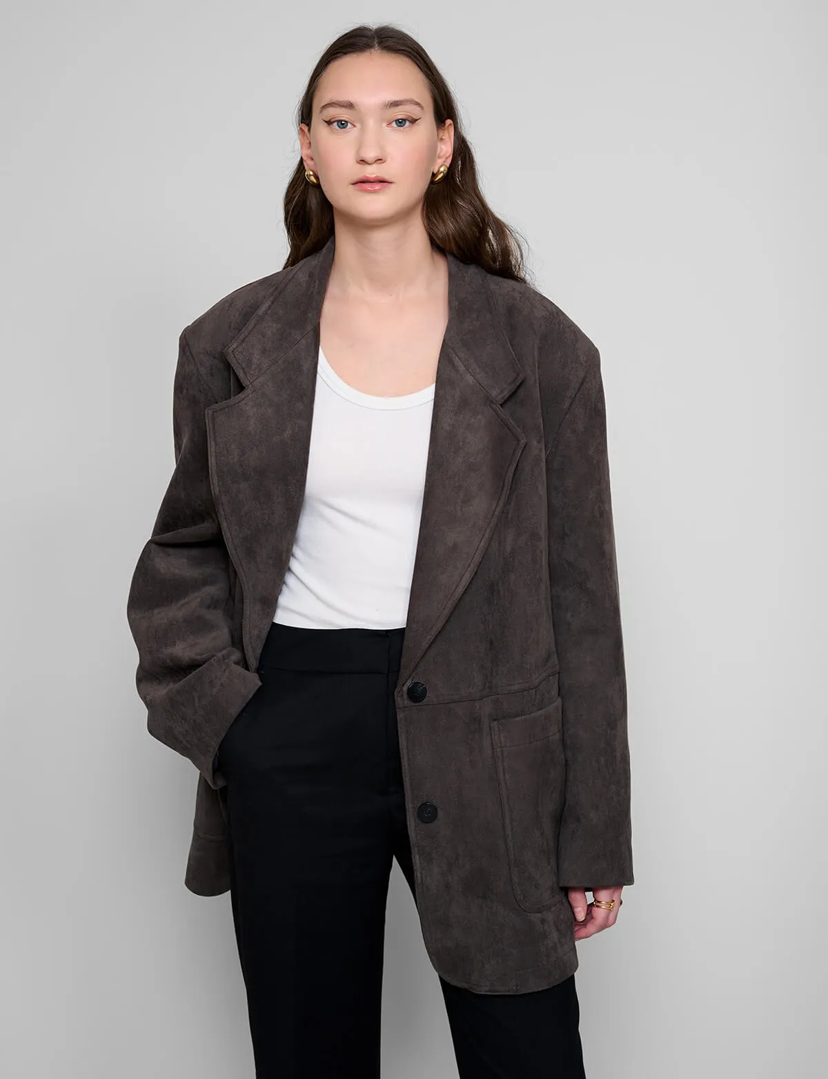 Espresso Suede Oversized Blazer