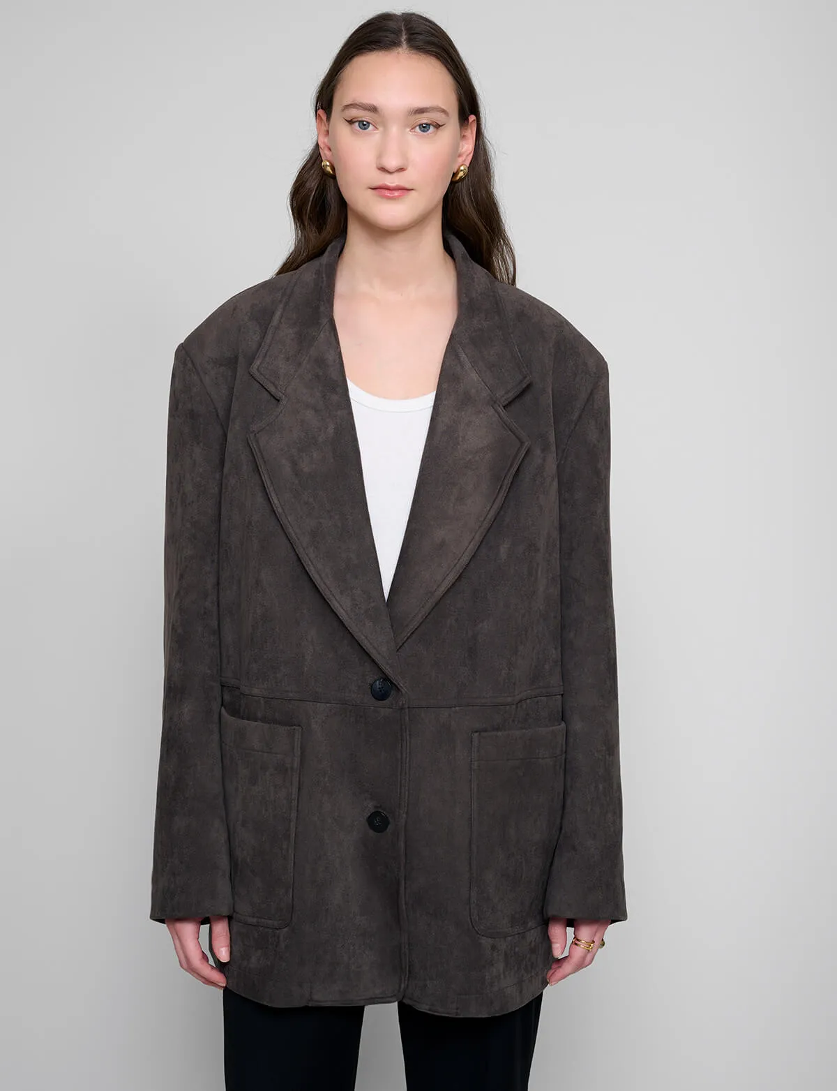 Espresso Suede Oversized Blazer