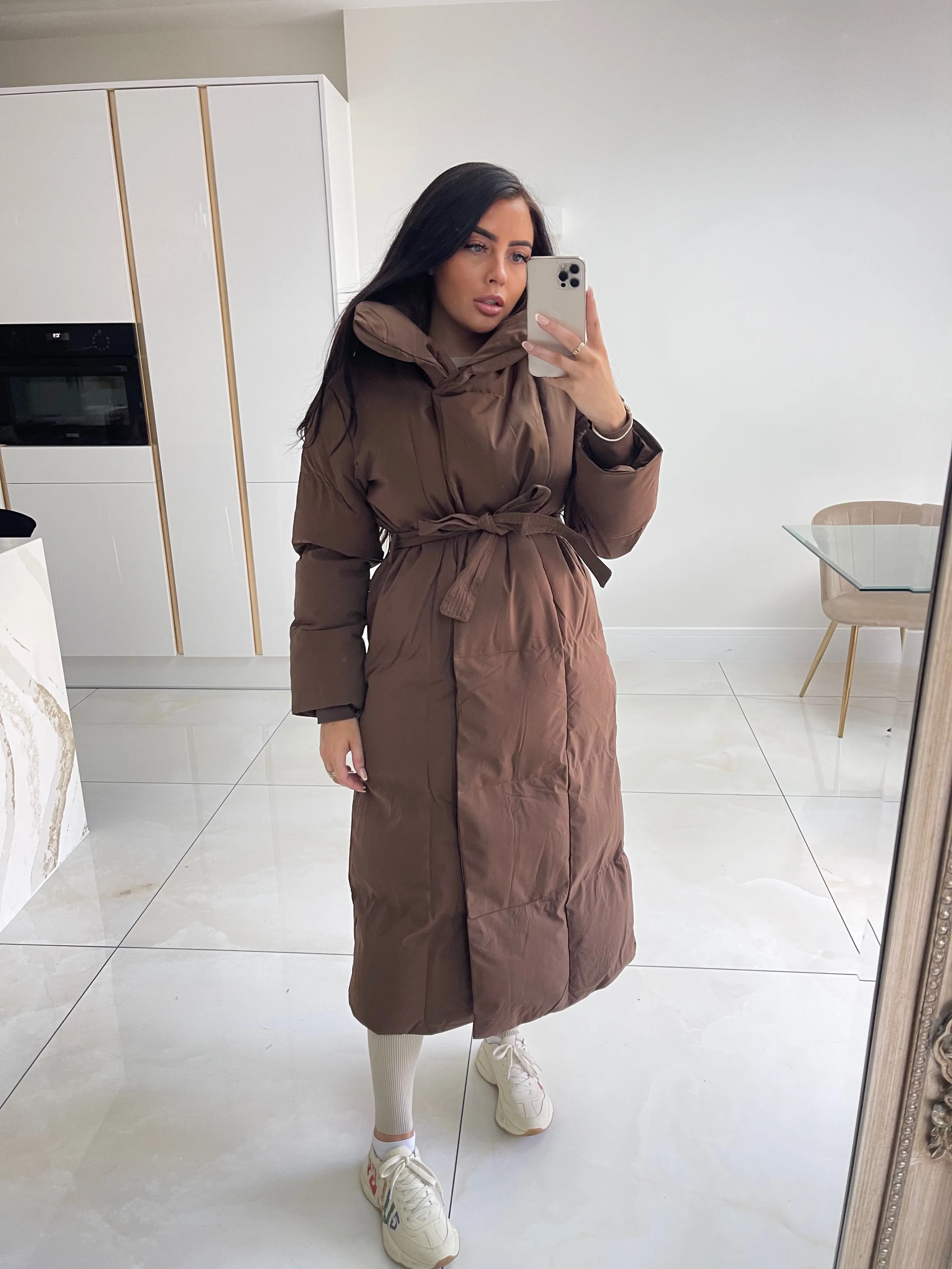 Extra long belted coat - brown