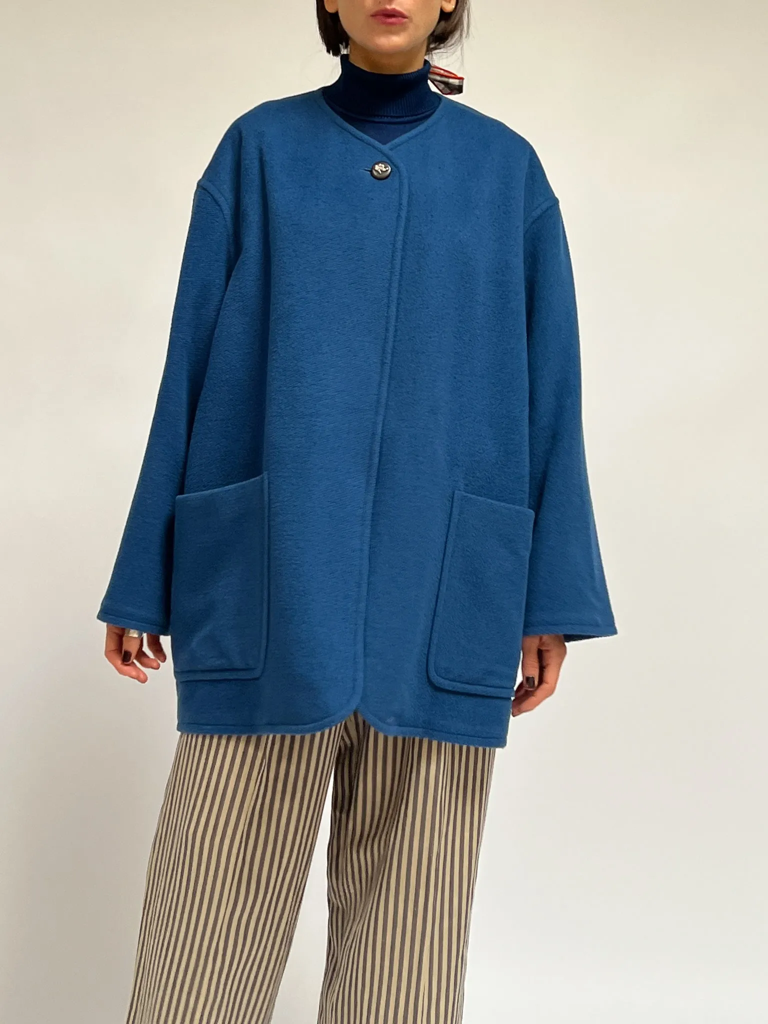 Ferragamo Blue Wool Swing Coat (L)