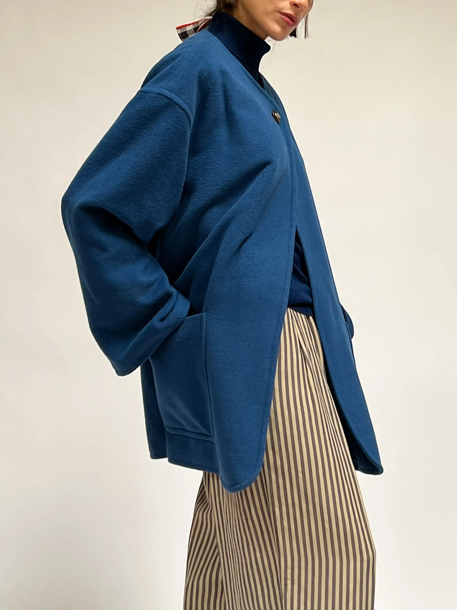 Ferragamo Blue Wool Swing Coat (L)