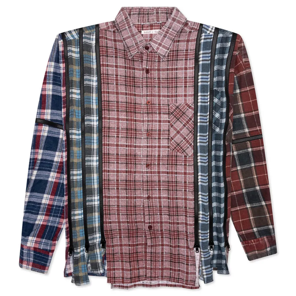 Flannel Shirt 7 Cuts Zipped Wide Shirt - Assorted