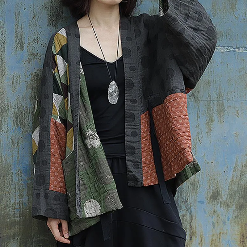 Geometric Pattern Irregular Retro Cotton Jacket Coat