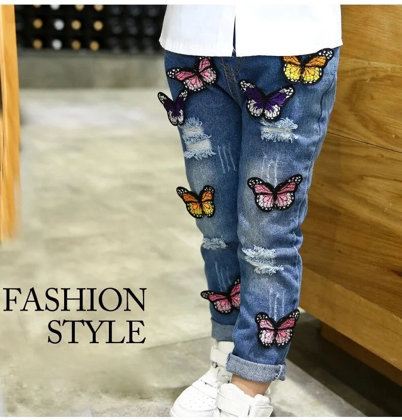 Girls 3D Butterfly Skinny Denim Jeans