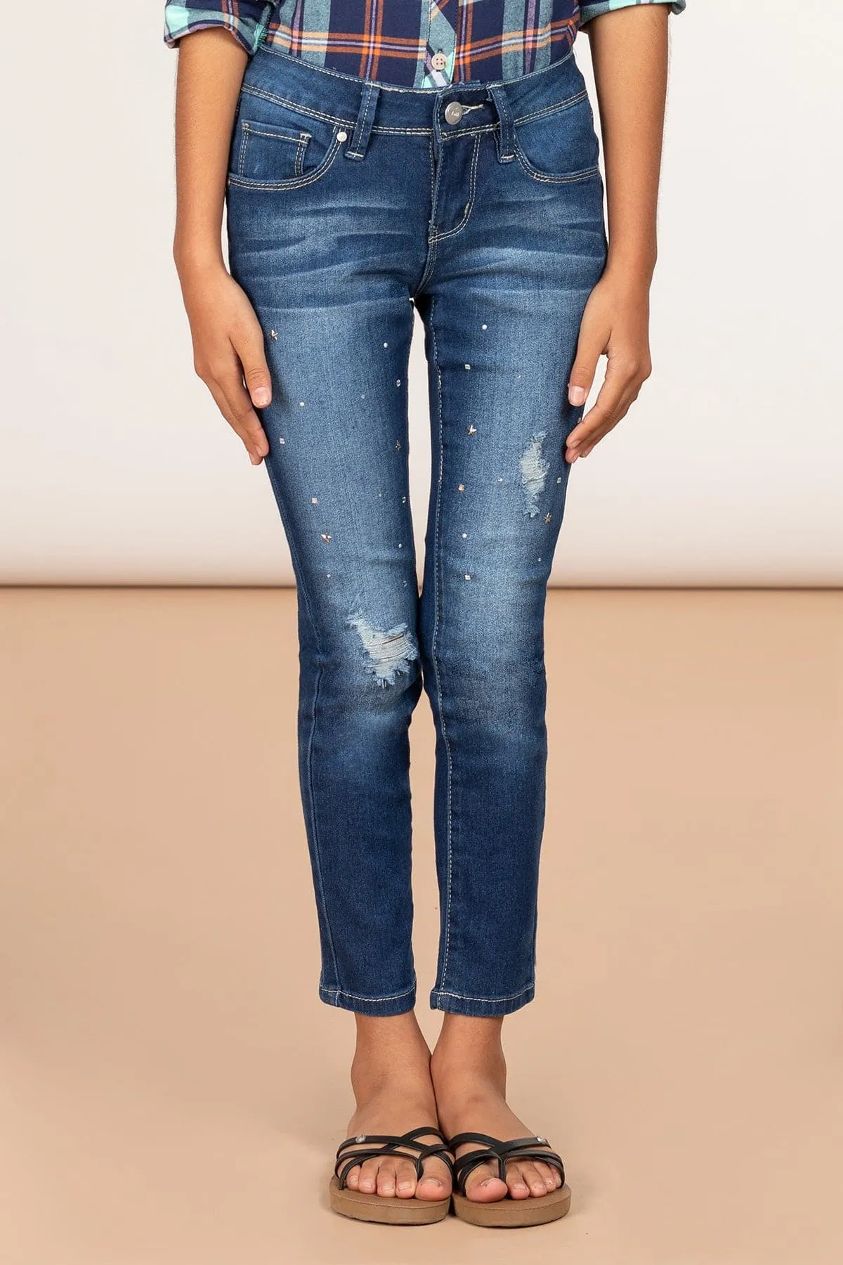 Girls Love Denim Skinny Jeans With Studs