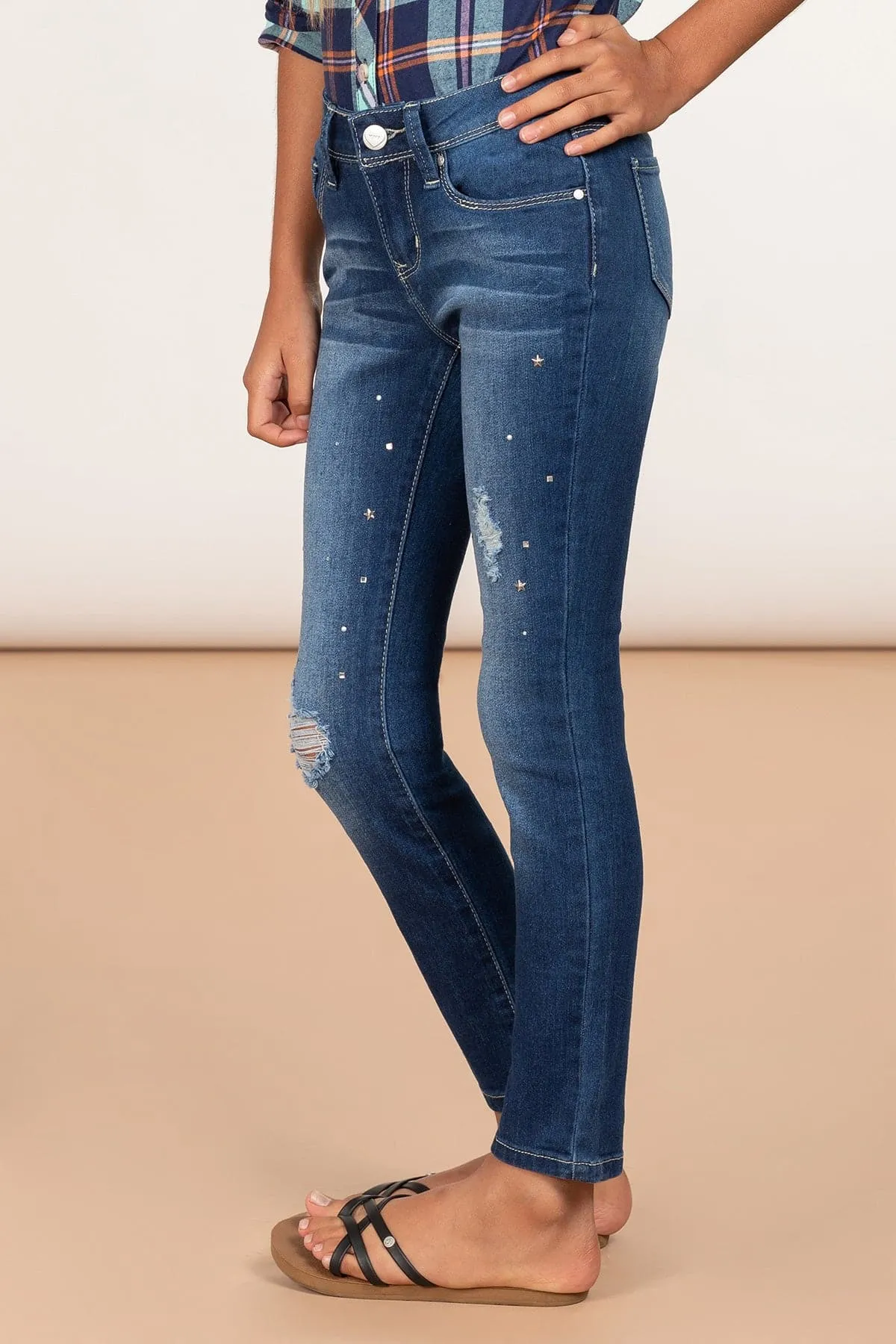 Girls Love Denim Skinny Jeans With Studs