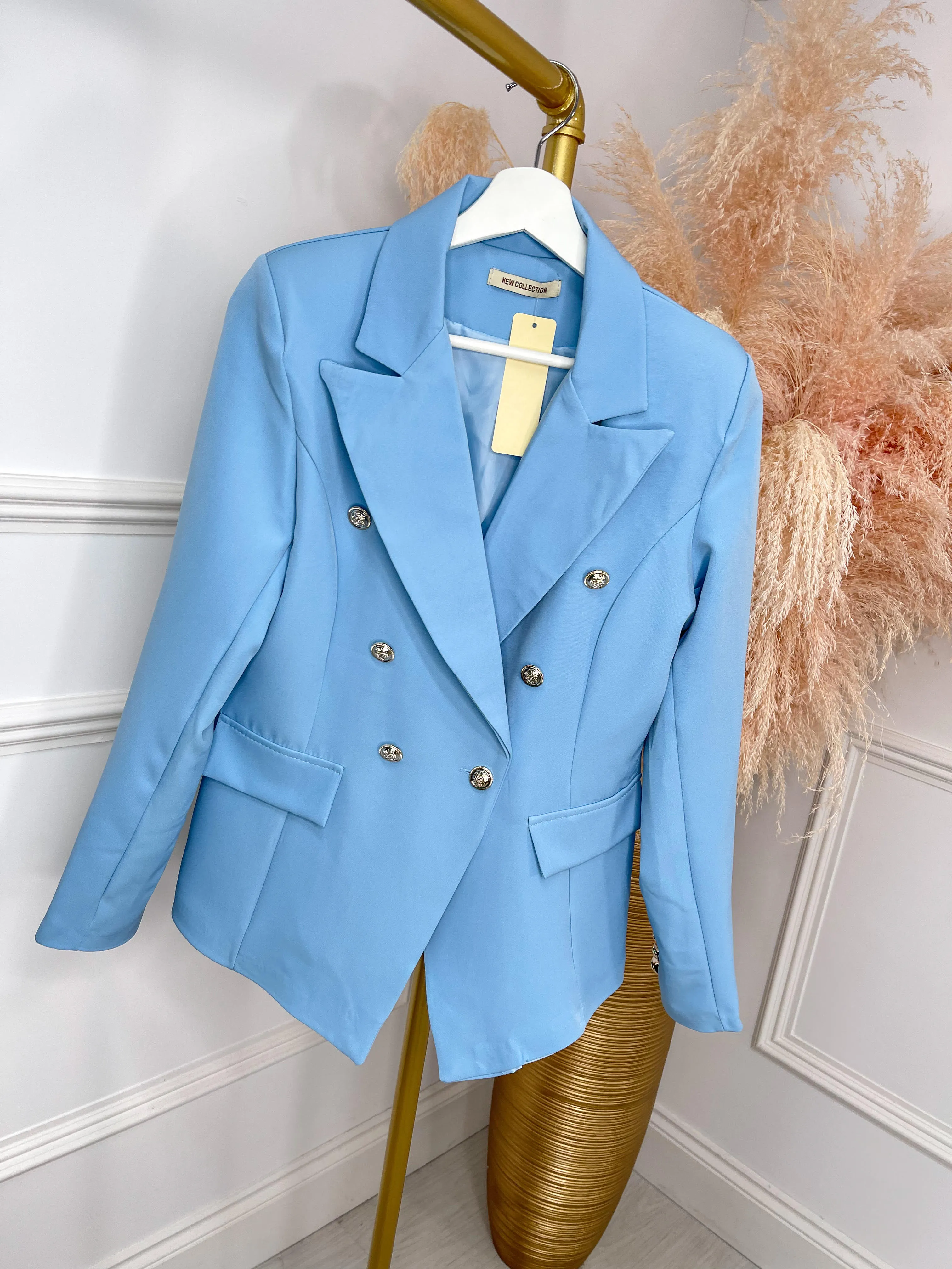 Gold Button Blazer - Blue