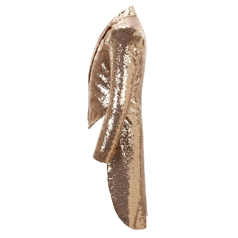 Gold Shiny Sequin Party Swallowtailed Coat