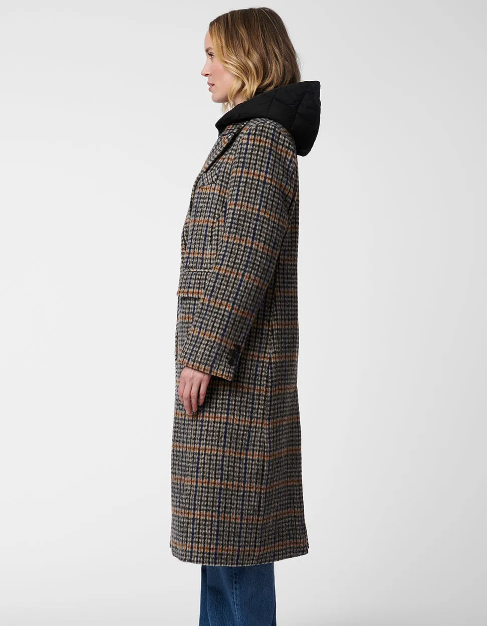 Gotham Plaid Long Wool Coat