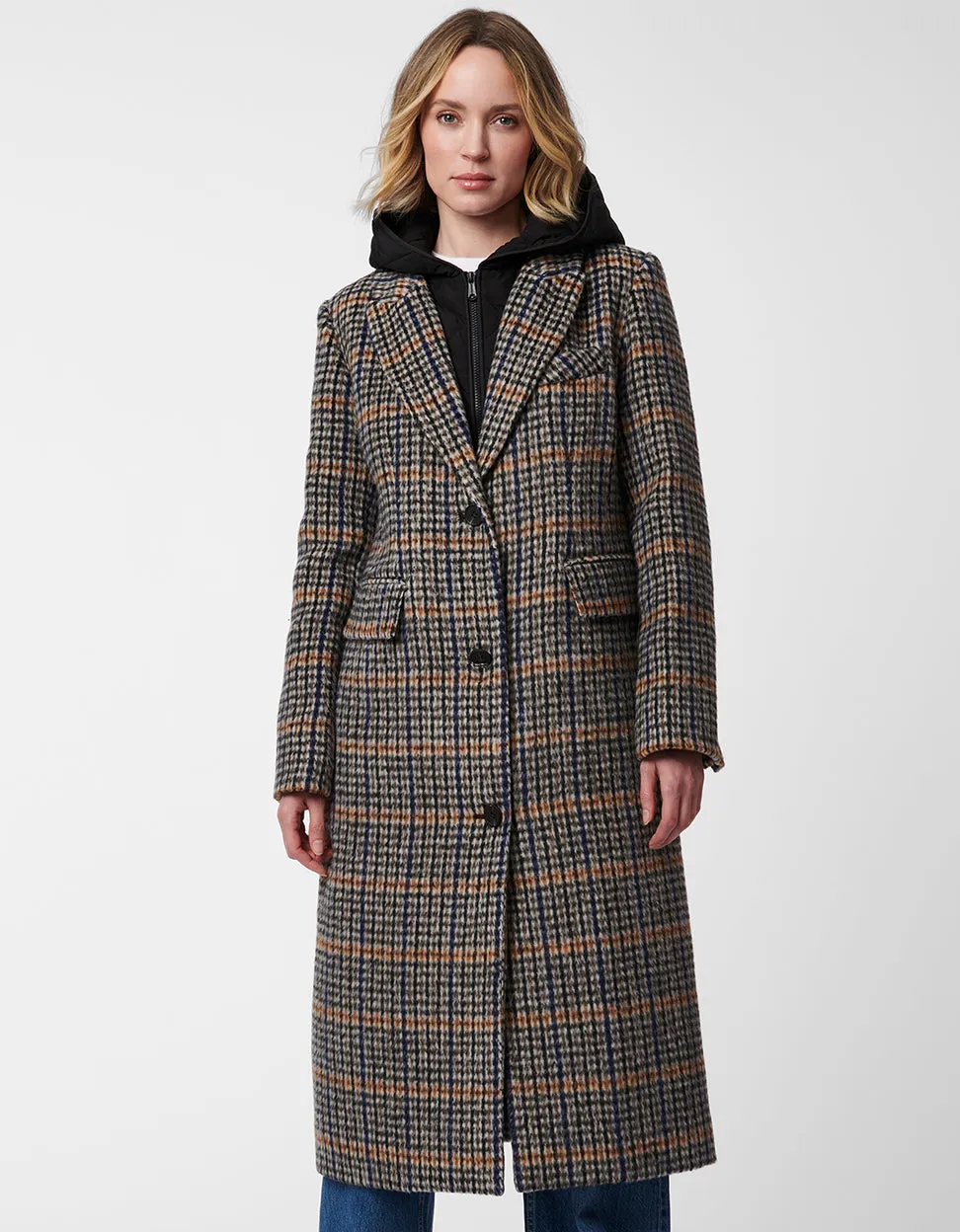 Gotham Plaid Long Wool Coat