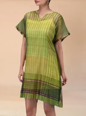 Green Cotton Silk Tunic Dress