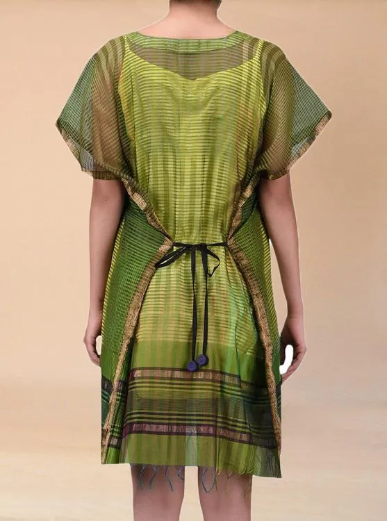 Green Cotton Silk Tunic Dress