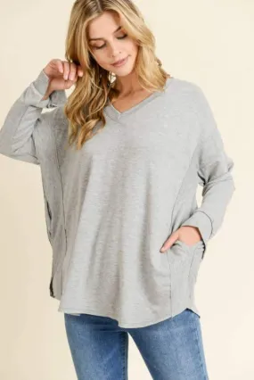 Grey Loose Fit V-Neck Tunic