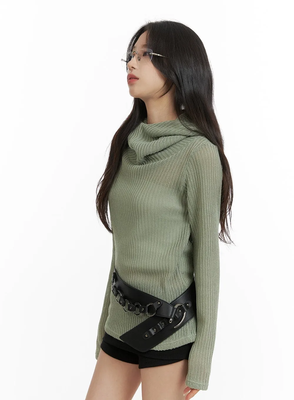 High Neck Hooded Pullover CM426