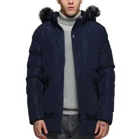 Hood Removable Faux Fur Coat Navy