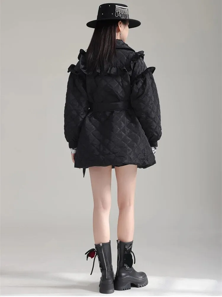 Hunta Ruffle Coat - Black