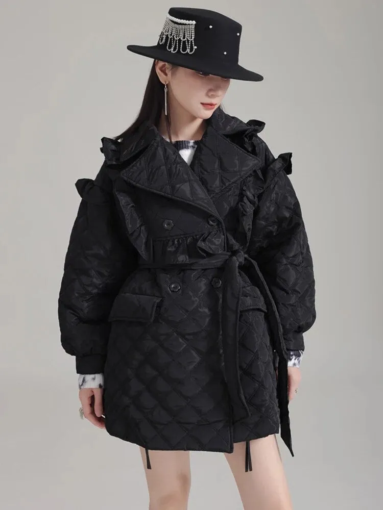 Hunta Ruffle Coat - Black