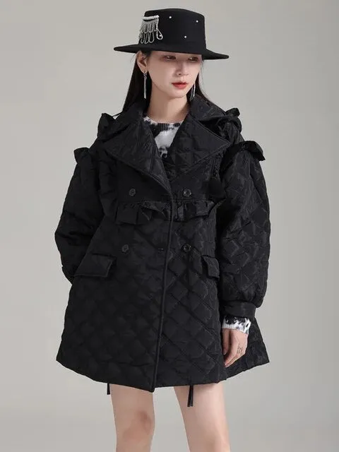 Hunta Ruffle Coat - Black