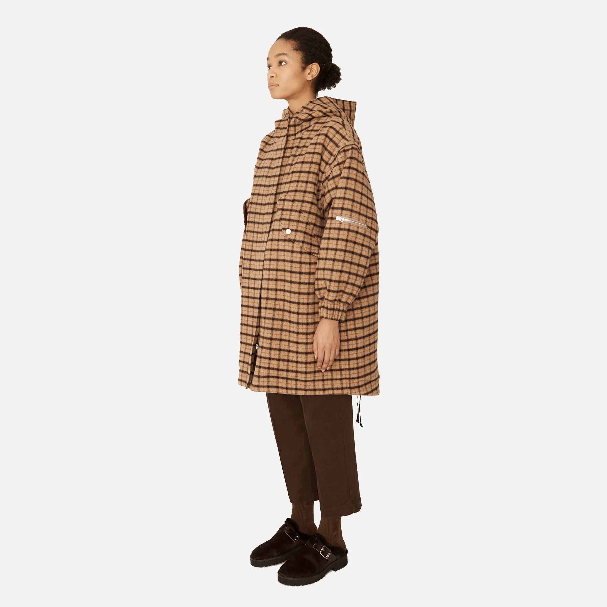 Hunter Wool Blend Parka Coat - Beige / Multi