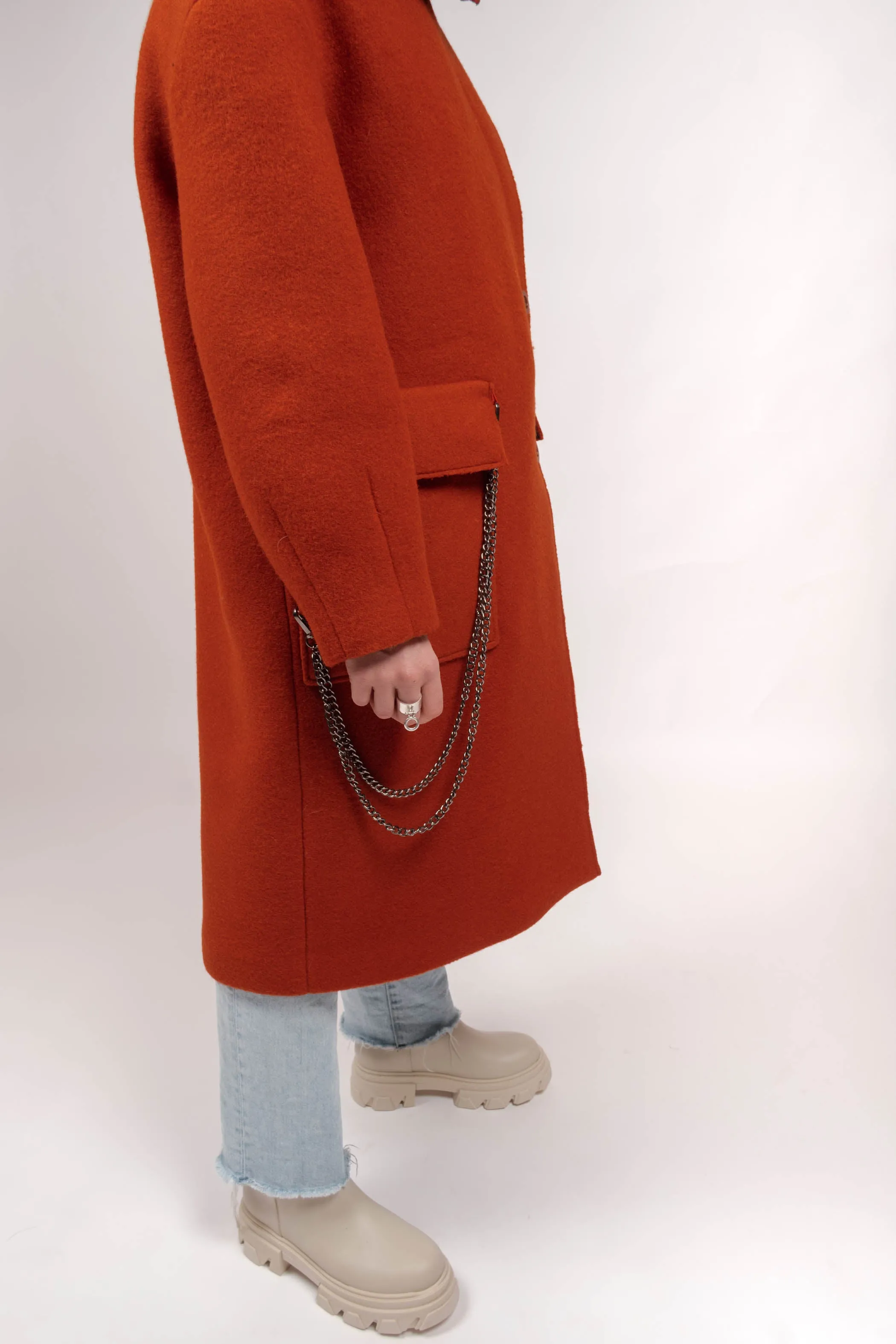 JOELL Hooded Wool Coat - Orange