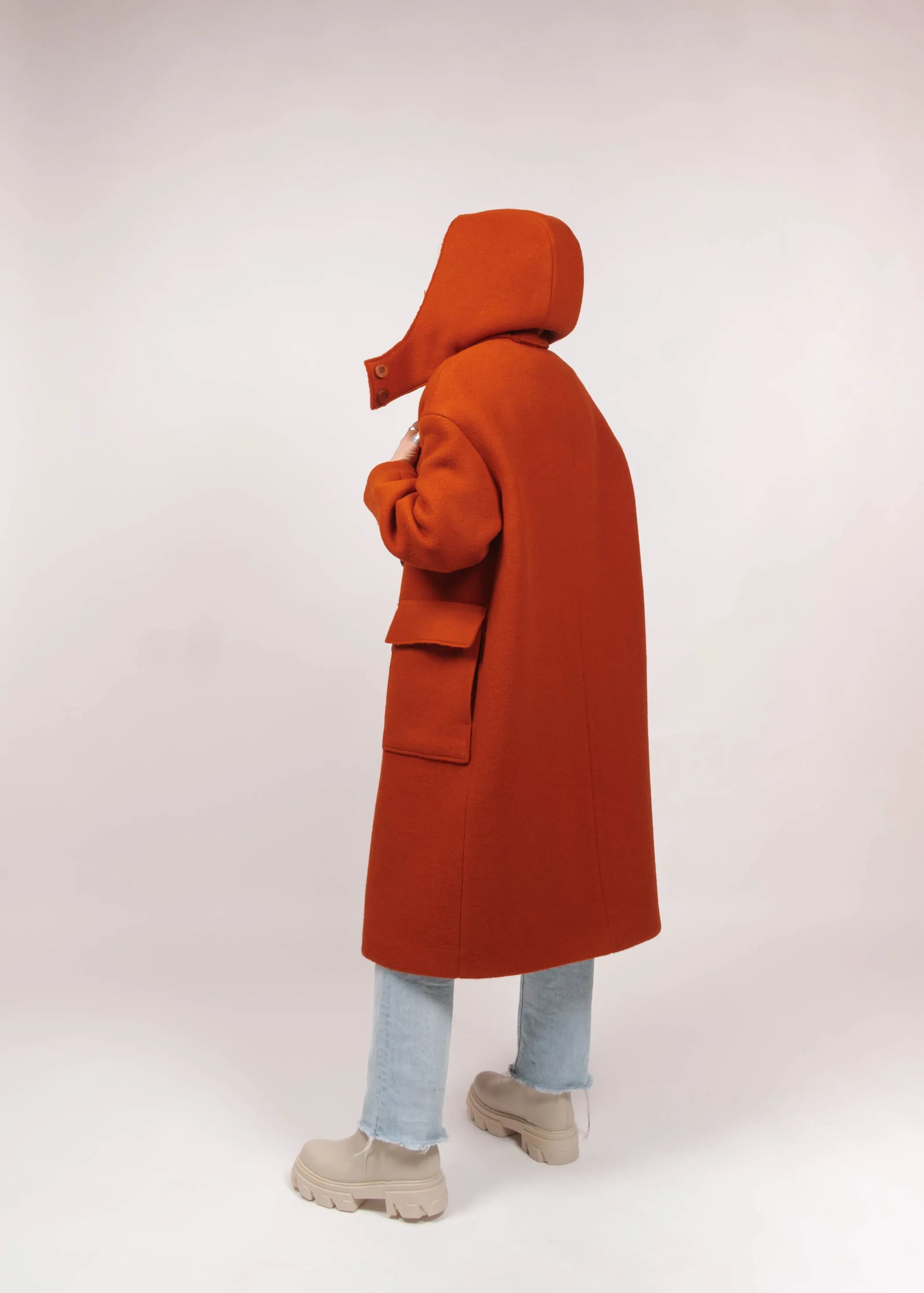 JOELL Hooded Wool Coat - Orange