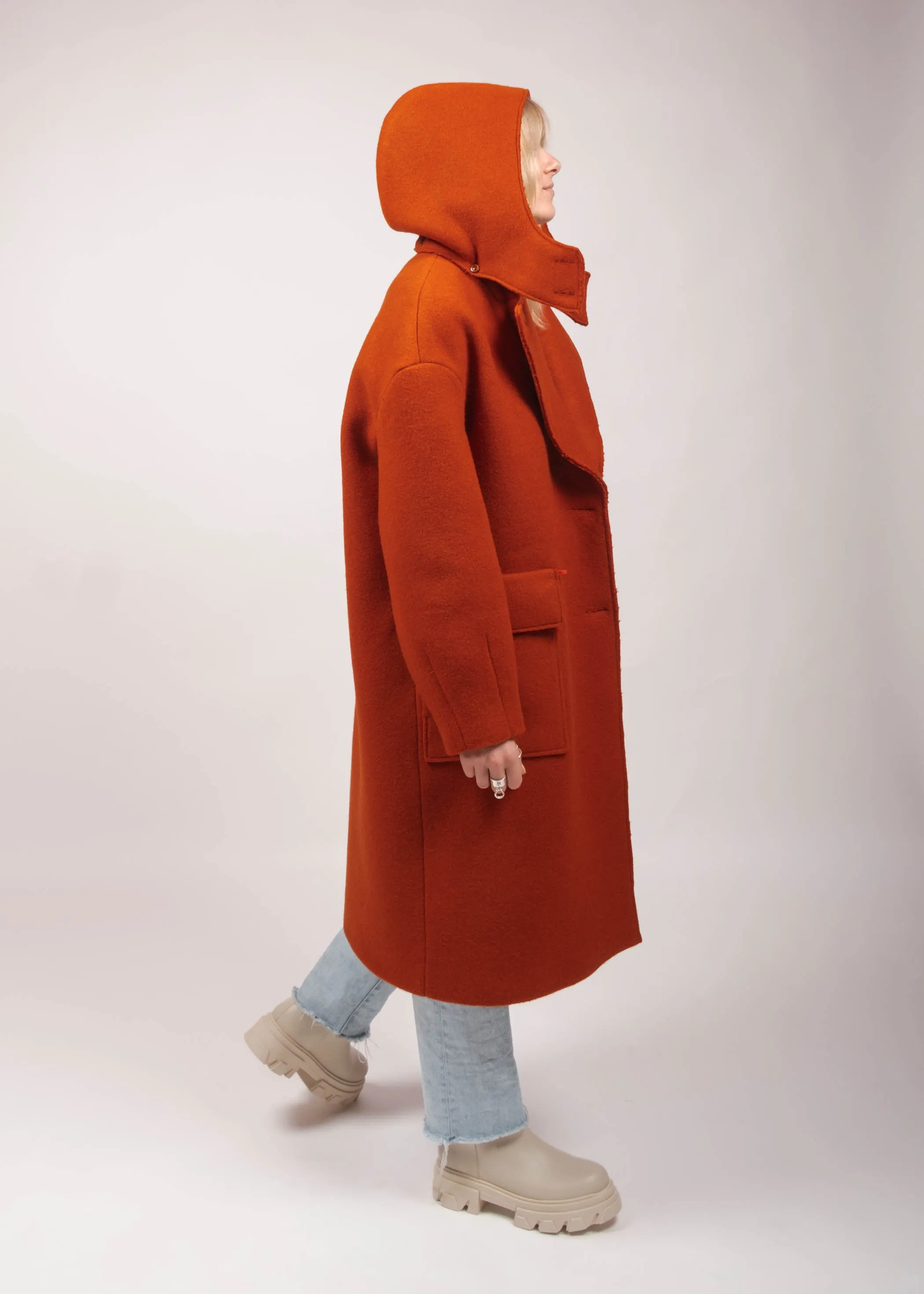 JOELL Hooded Wool Coat - Orange