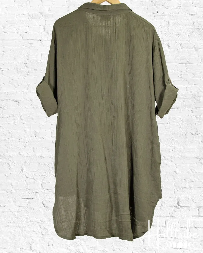 Khaki Gauze Button Tunic