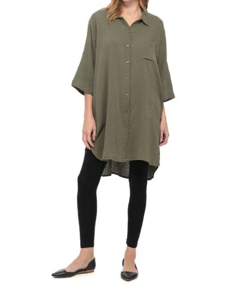 Khaki Gauze Button Tunic