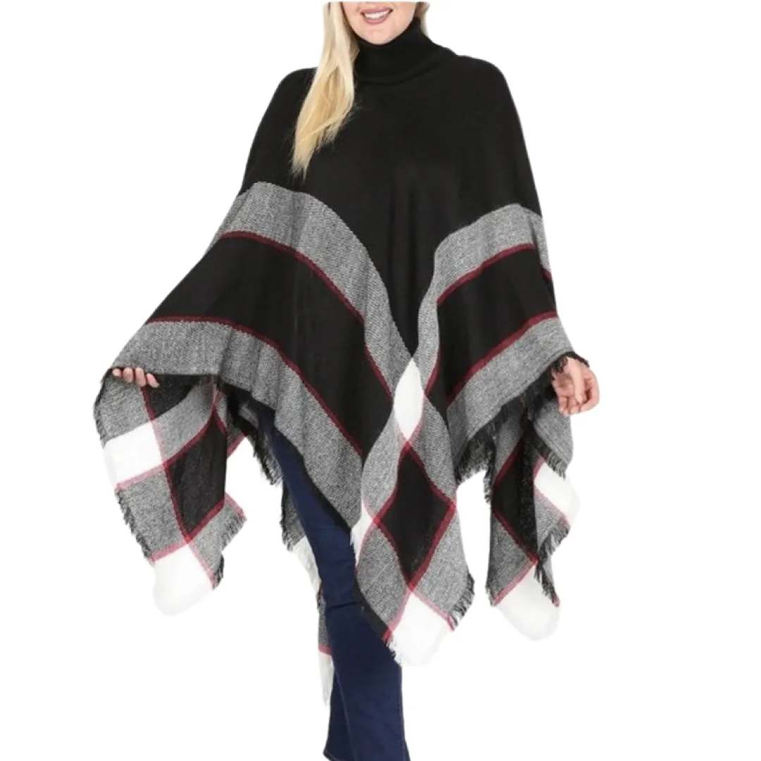 KNIT PONCHO LONG SLEEVE TURTLENECK