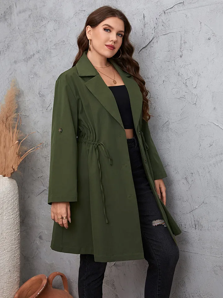 Lapel Collar Roll Sleeve Trench Coat ( 1XL - 4X )