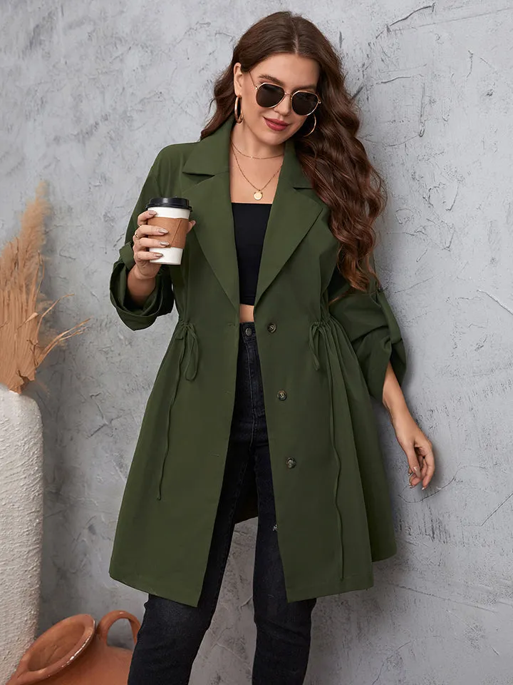 Lapel Collar Roll Sleeve Trench Coat ( 1XL - 4X )