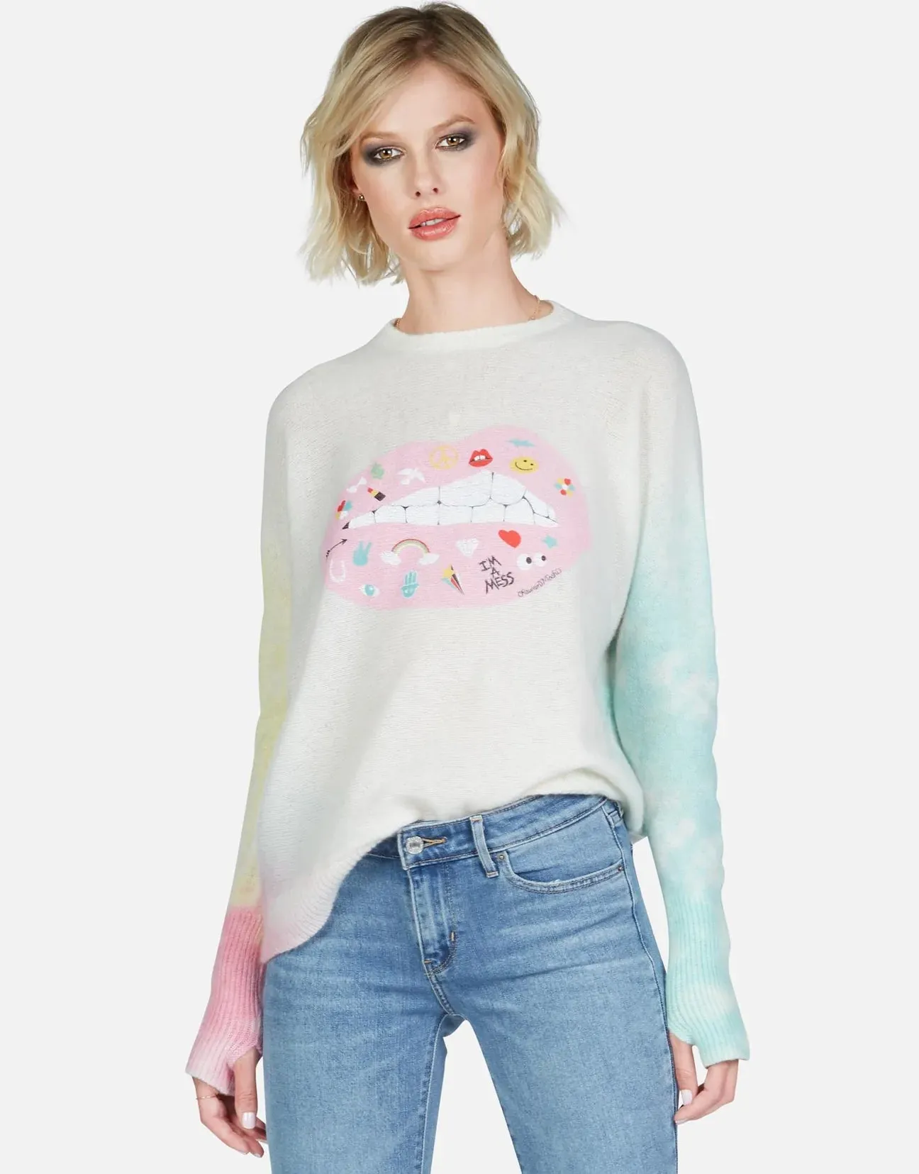 Lauren Moshi Ladona Elements Lip Cashmere Sweater