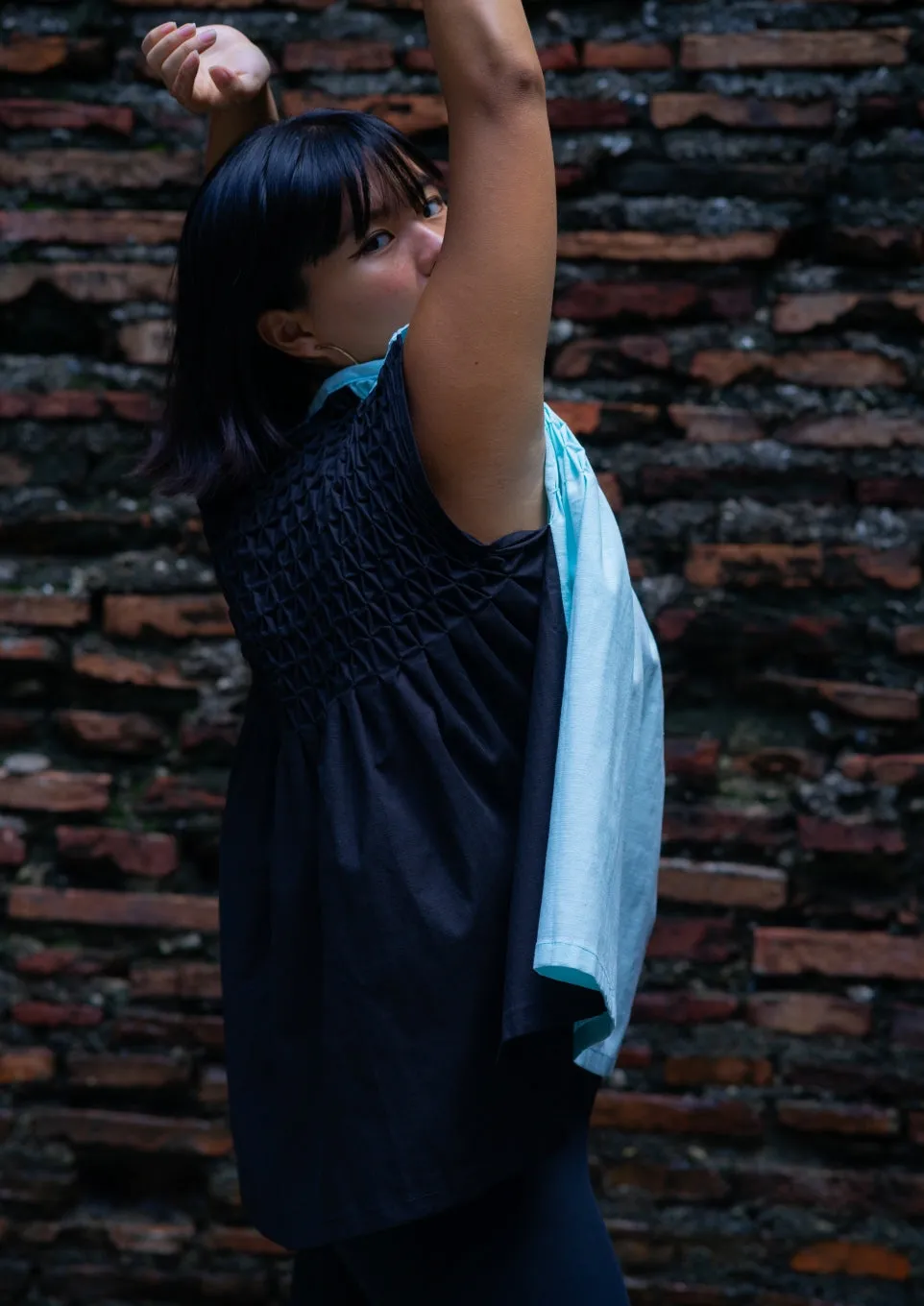 lily tunic bicolor - sky blue & black