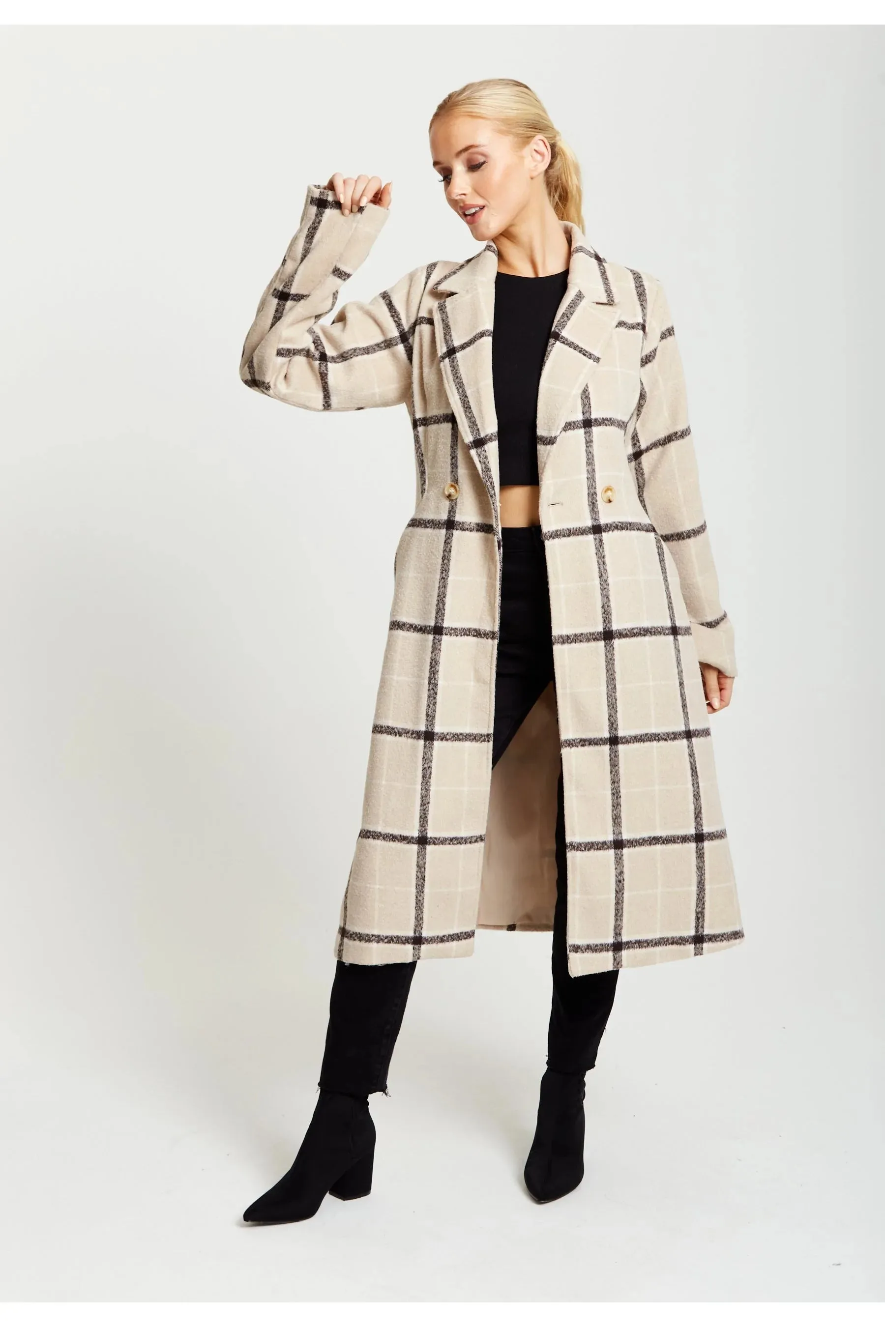 Liquorish Longline Check Coat