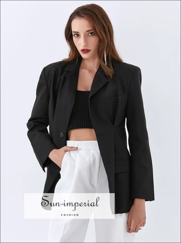 Long Sleeve Black  Women Blazer Coat