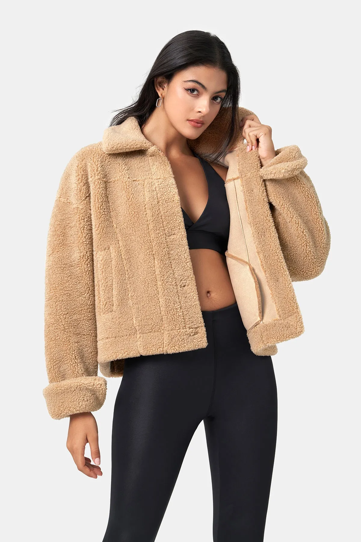 Loose-fitting Long-Sleeve Sherpa Coat