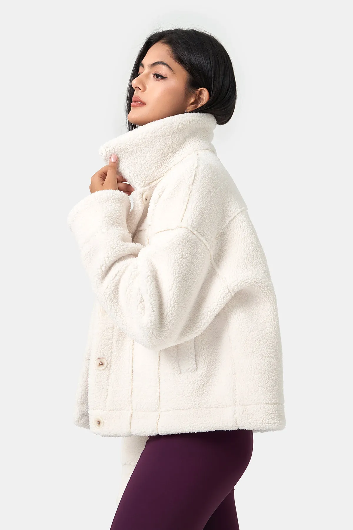 Loose-fitting Long-Sleeve Sherpa Coat