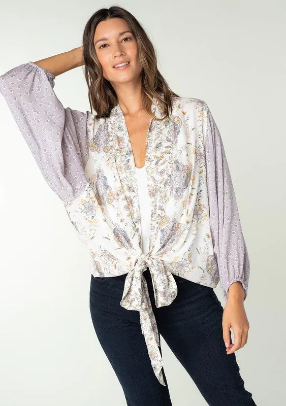 Lovestitch Floral Dolman Sleeve Tie Front Kimono Top