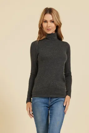 Majestic Long Sleeve Cotton/Cashmere Turtleneck in Anthracite