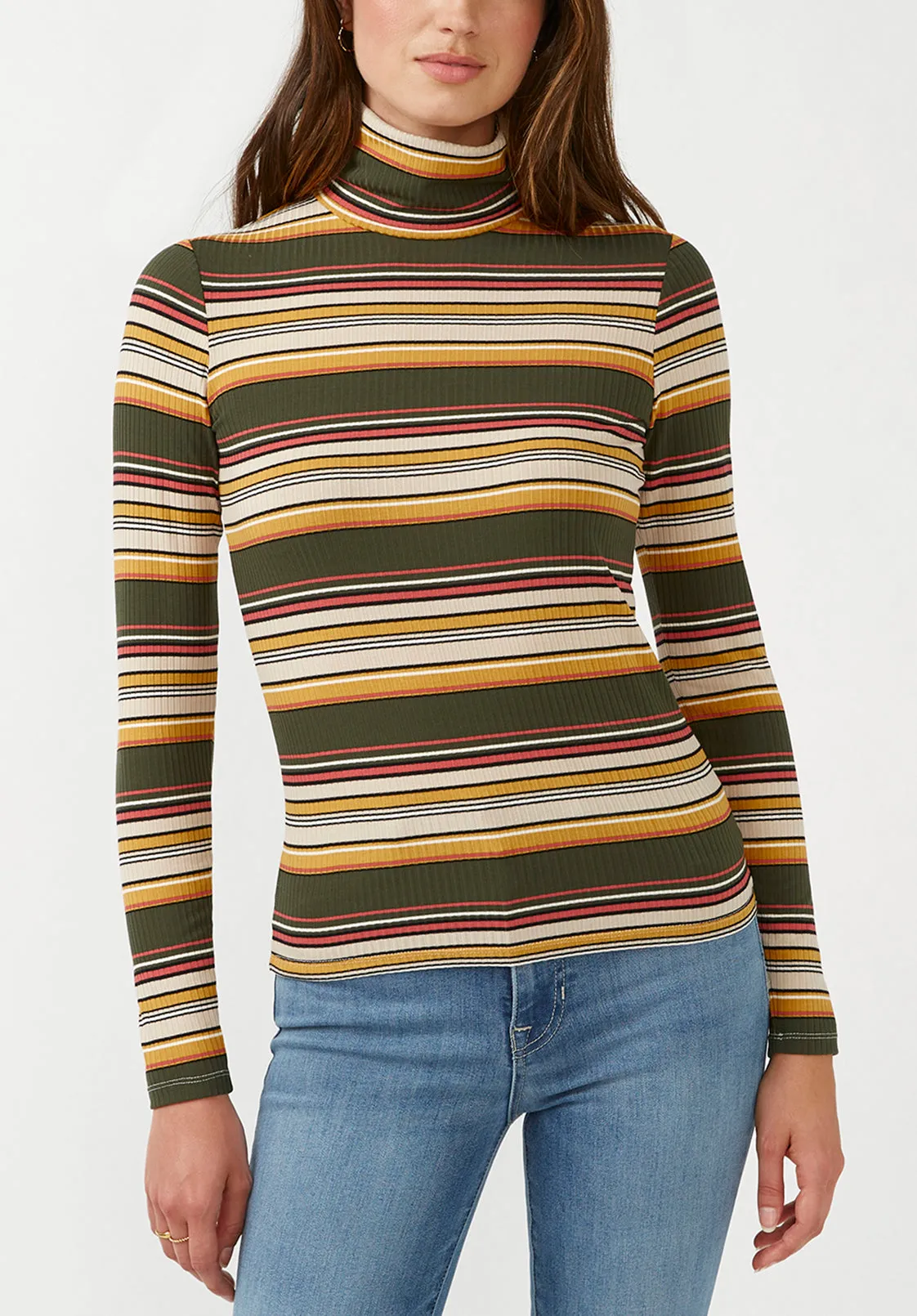 Mavra Women's Ribbed Turtleneck in Multicolor Stripes - KT0056F