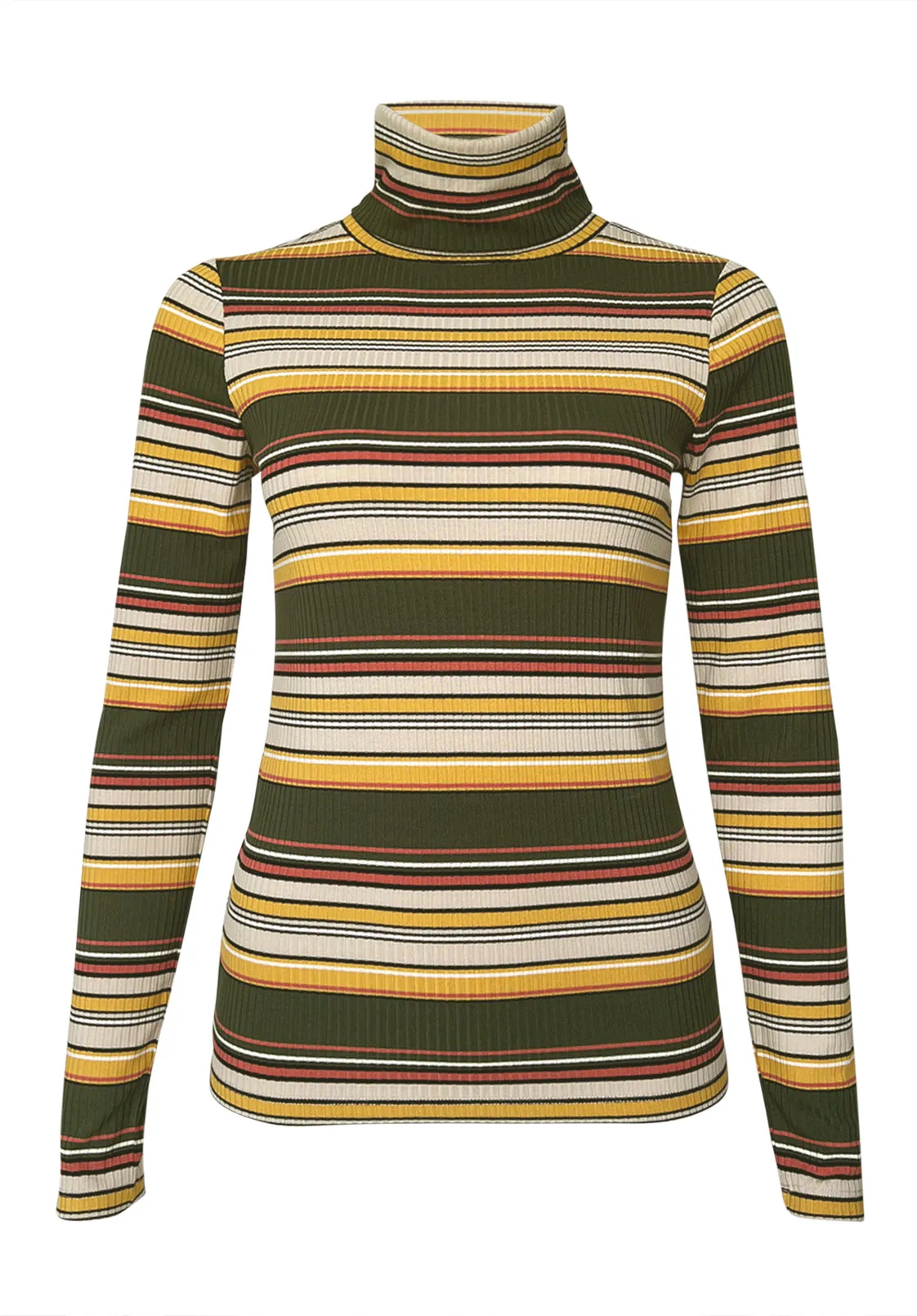 Mavra Women's Ribbed Turtleneck in Multicolor Stripes - KT0056F