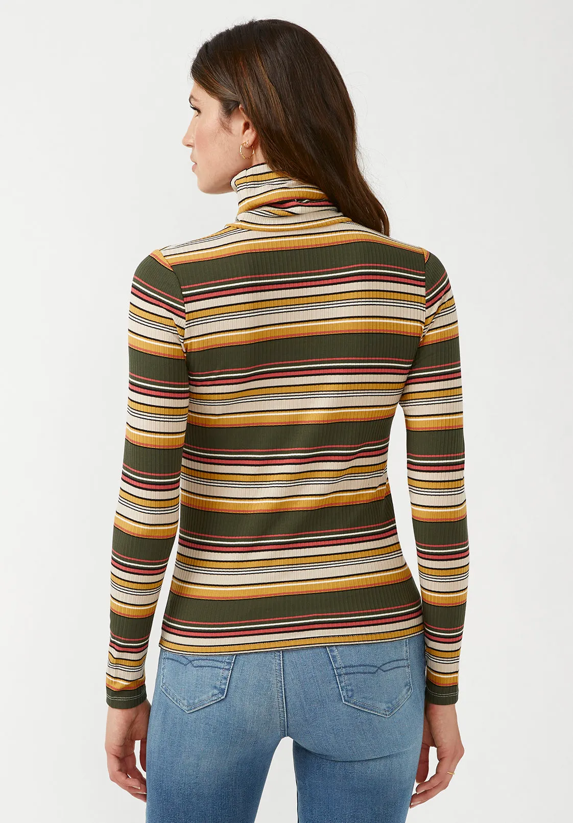 Mavra Women's Ribbed Turtleneck in Multicolor Stripes - KT0056F