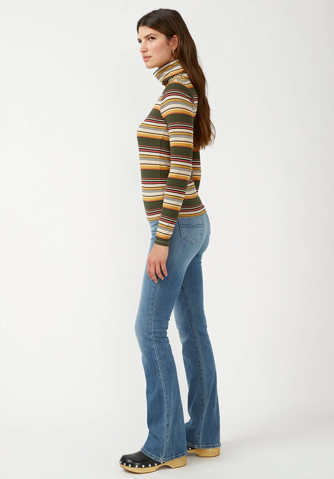 Mavra Women's Ribbed Turtleneck in Multicolor Stripes - KT0056F