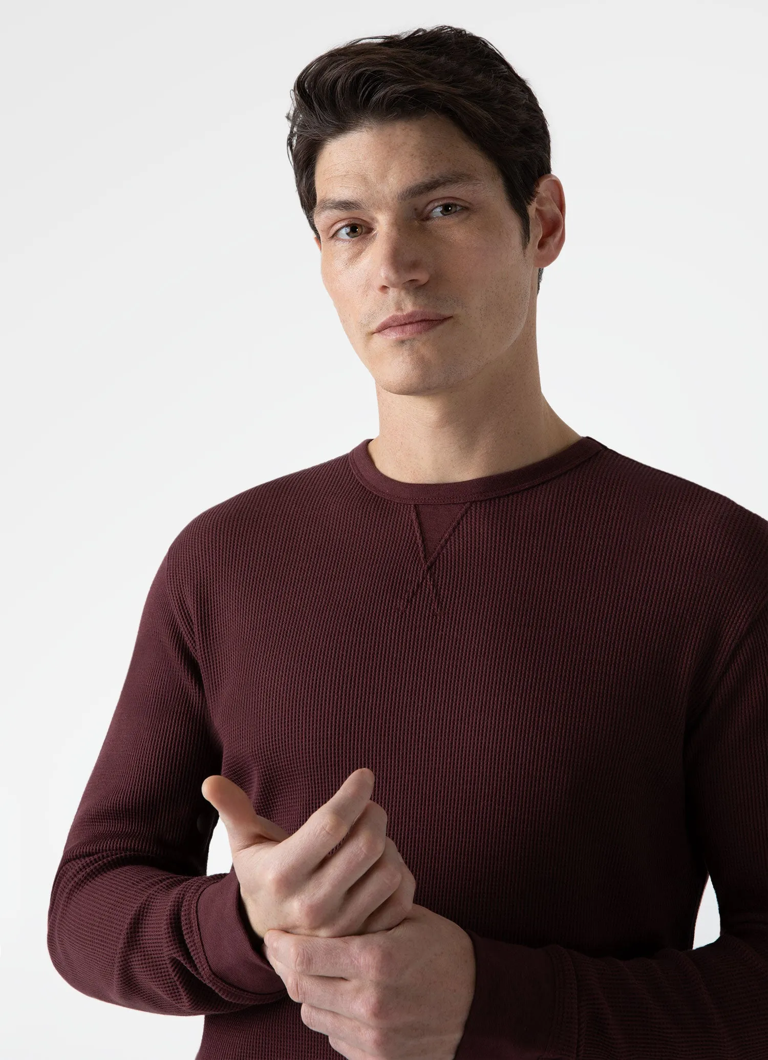 Men's Long Sleeve Waffle T-shirt in Maroon