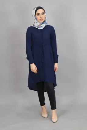 Navy Blue Chiffon Buttoned-Down Tunic